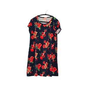 Pinc Navy Floral Polka Dot Short Sleeve Dress